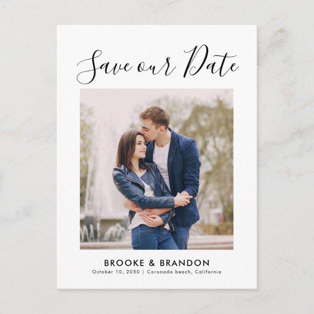 Elegant Simple Minimalist Modern  Save the Date Postcard (Front)