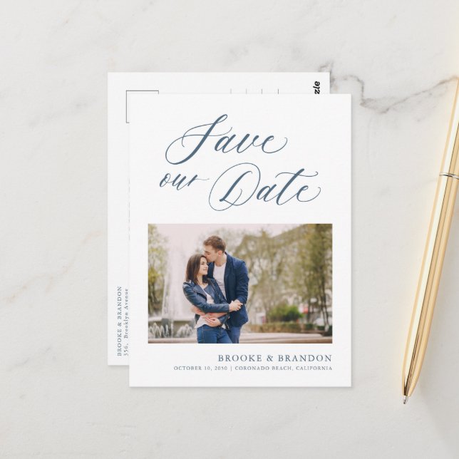 Elegant Simple Minimalist Modern  Save the Date Postcard (Front/Back In Situ)