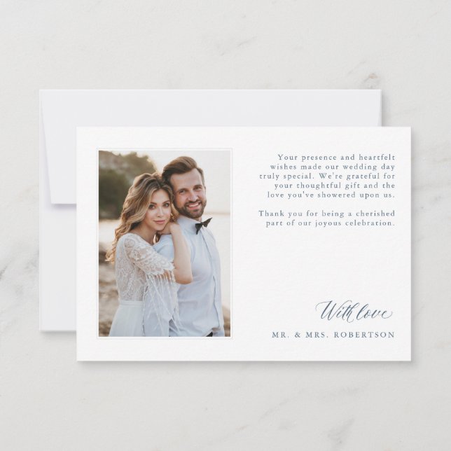 Elegant Simple Minimalist Modern Slate Wedding  Thank You Card (Back)