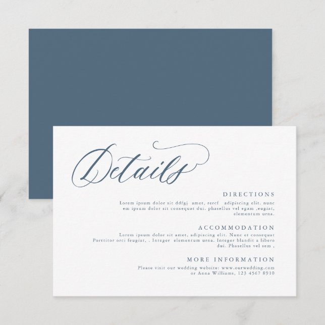 Elegant Simple Minimalist Modern Wedding Details Enclosure Card (Front/Back)
