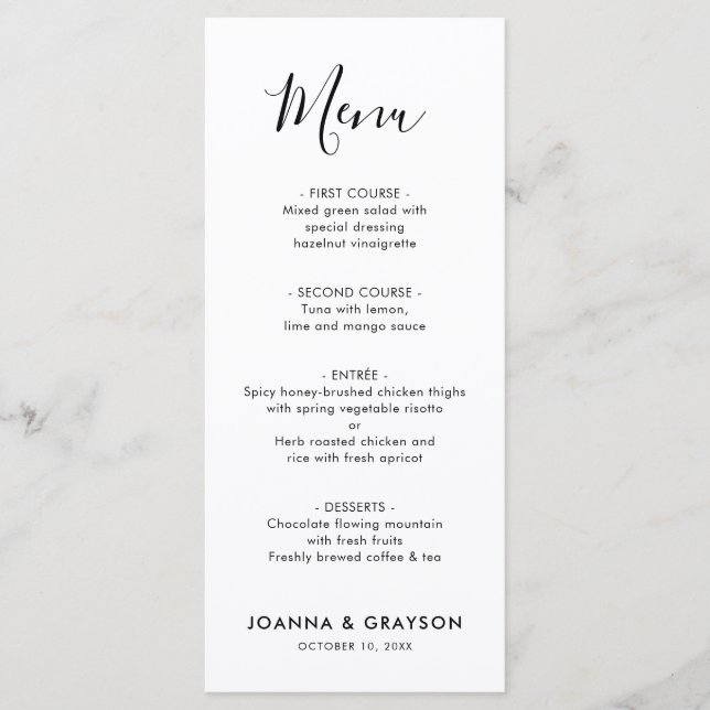 Elegant Simple Minimalist Modern Wedding  Menu (Front)