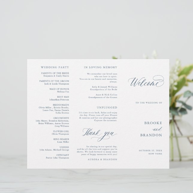 Elegant Simple Minimalist Modern Wedding  Program (Standing Front)