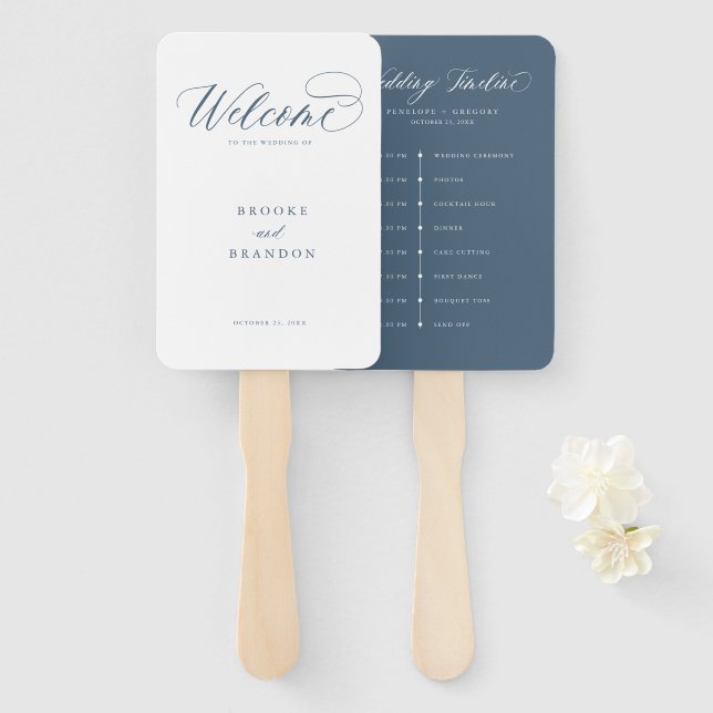 Elegant Simple Minimalist Modern Wedding  Timeline Hand Fan (Front and Back)