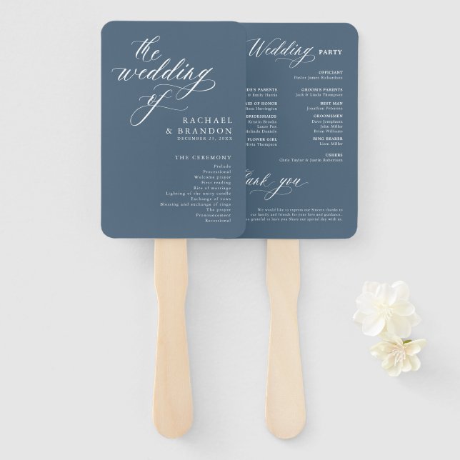 Elegant Simple Minimalist Modern Wedding  Timeline Hand Fan (Front and Back)