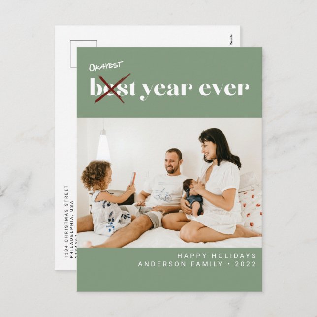 Elegant Simple Minimalist Okayest Year Ever Photo Holiday Postcard (Front/Back)