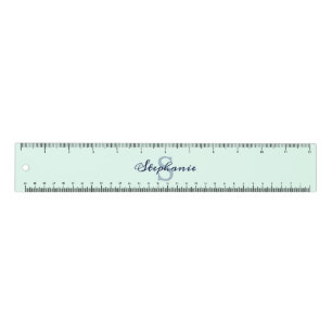 Elegant Simple Minimalist Pastel Green Monogrammed Ruler