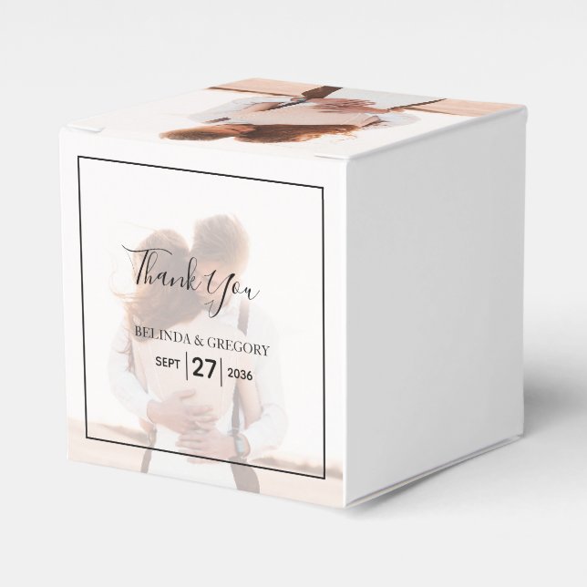 Elegant Simple Minimalist Photo Wedding  Favor Boxes (Front Side)