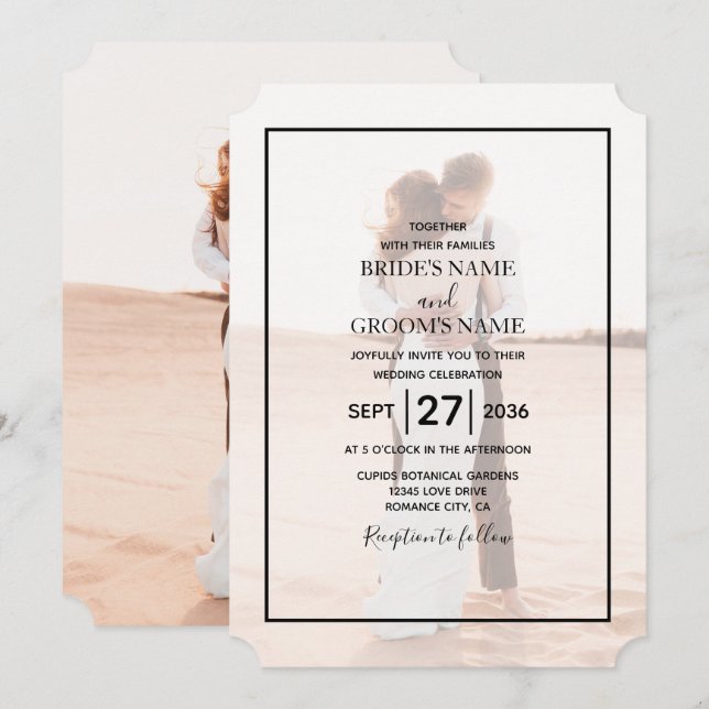 Elegant Simple Minimalist Photo Wedding Invitation (Front/Back)