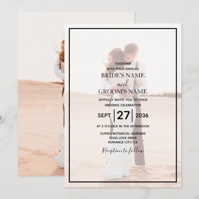 Elegant Simple Minimalist Photo Wedding Invitation (Front/Back)