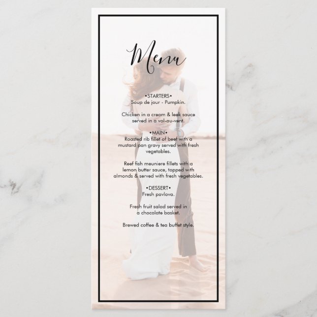 Elegant Simple Minimalist Photo Wedding Menu (Front)