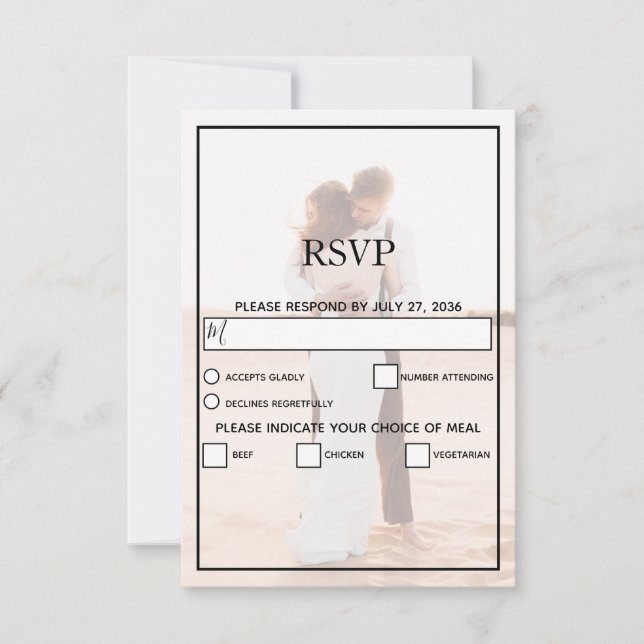 Elegant Simple Minimalist Photo Wedding RSVP Card (Front)