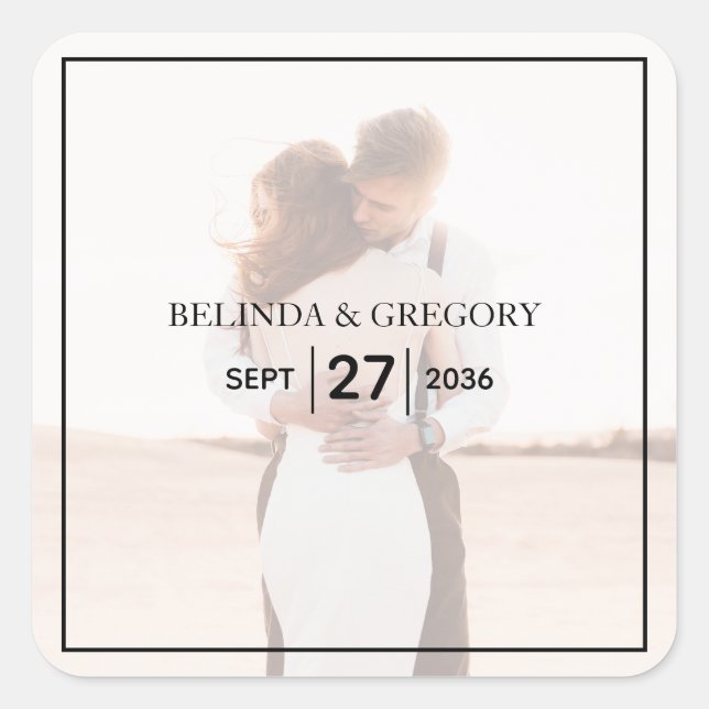 Elegant Simple Minimalist Photo Wedding Square Sticker (Front)