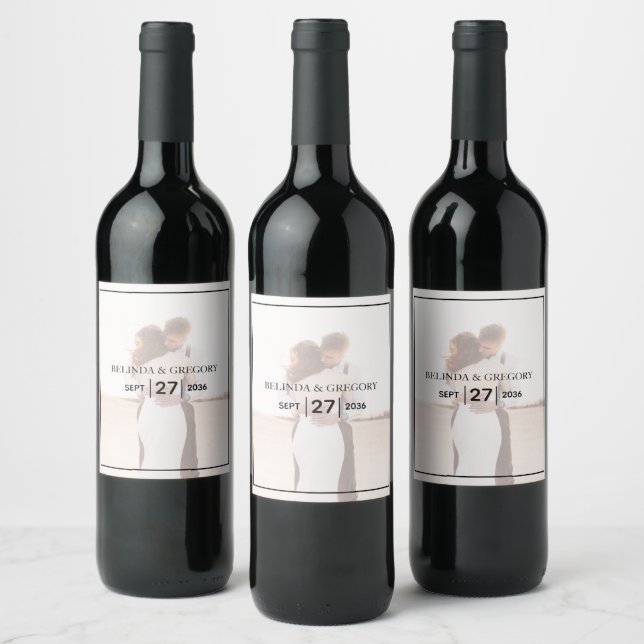 Elegant Simple Minimalist Photo Wedding  Wine Label (Bottles)