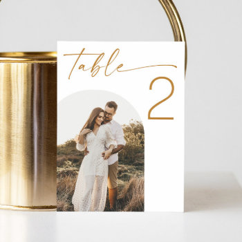 Elegant Simple Minimalist Script Photo Wedding Table Number by RemioniArt at Zazzle
