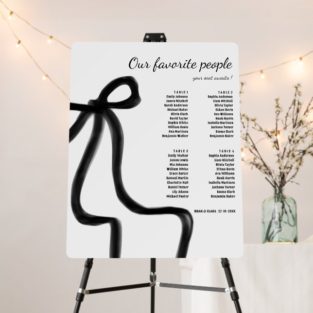 Elegant Simple Minimalist Seating Chart Black Bow Foam Board (In Situ (Stand))
