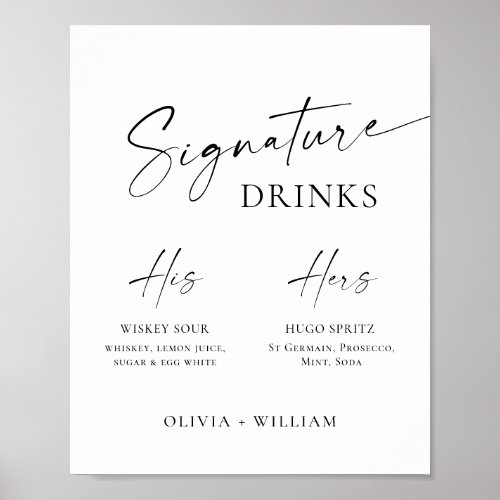 Elegant Simple Minimalist Signature Drinks Wedding Poster