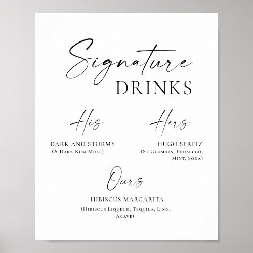 Elegant Simple Minimalist Signature Drinks Wedding Poster