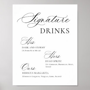 Elegant Simple Minimalist Signature Drinks Wedding Poster