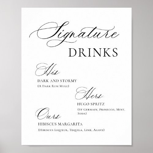 Elegant Simple Minimalist Signature Drinks Wedding Poster