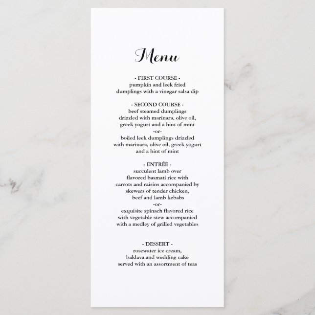 Elegant Simple Minimalist Wedding Dinner Menu (Front)