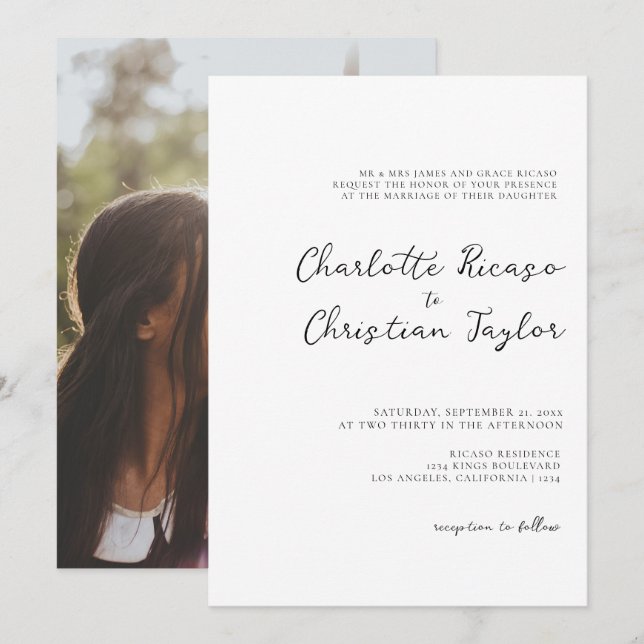 Elegant Simple Minimalist Wedding Invitation (Front/Back)
