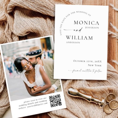 Elegant Simple Minimalist Wedding Photo QR Code Save The Date