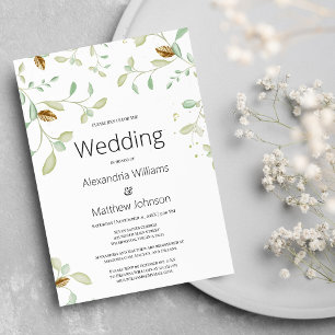 Elegant simple mint green gold foliage Wedding Invitation