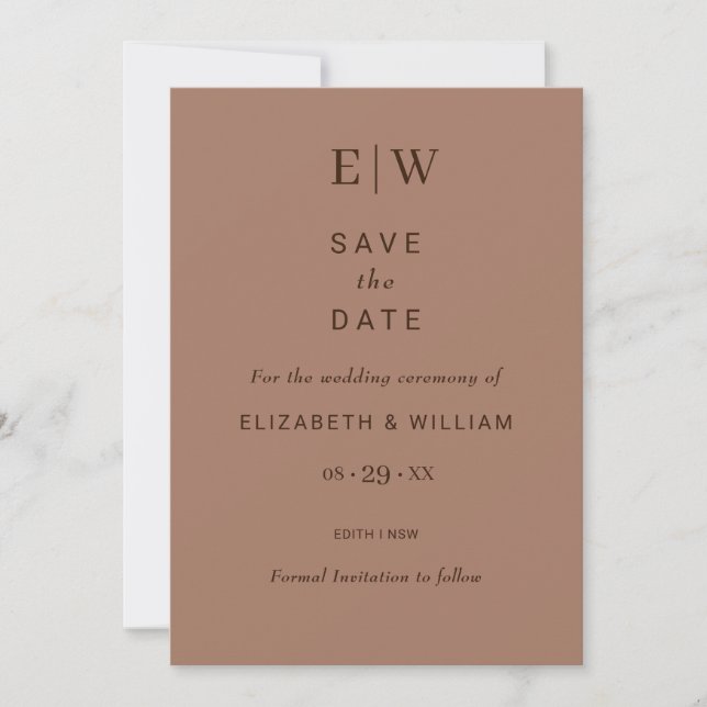 Elegant Simple Mocha Mousse with Monogram Wedding Save The Date (Front)
