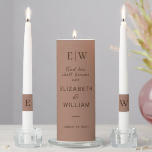 Elegant Simple Mocha Mousse with Monogram Wedding Unity Candle Set