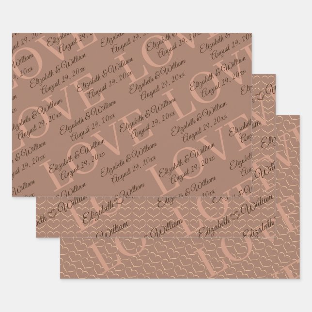 Elegant Simple Mocha Mousse with Monogram Wedding Wrapping Paper Sheets (Set)