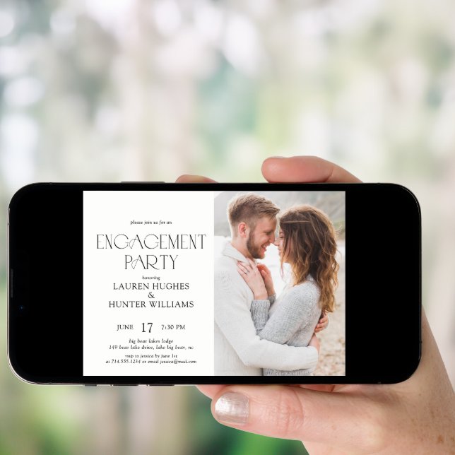 Elegant  Simple Modern 2 Photo Engagement Party Invitation (Front Digital)