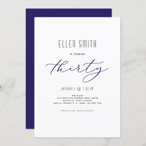 Elegant Simple Modern 30th birthday Invitation