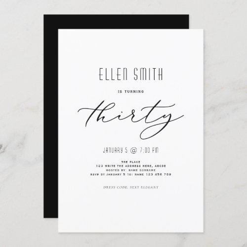 Elegant Simple Modern 30th birthday Invitation