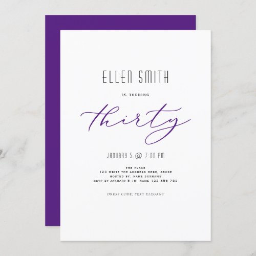 Elegant Simple Modern 30th birthday Invitation