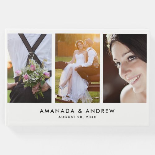 Elegant Simple Modern 3 Photos Wedding Guest Book