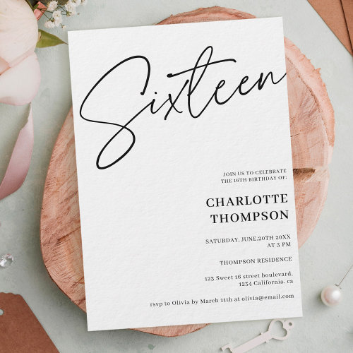 Elegant simple modern black white photo Sweet 16