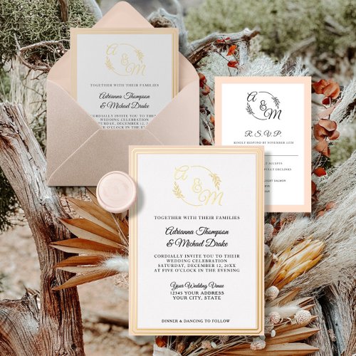 Elegant Simple Modern Blush Pink Gold Foil Wedding Foil Invitation