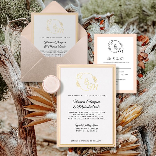 Elegant Simple Modern Blush Pink Gold Foil Wedding Foil Invitation (Creator Uploaded)