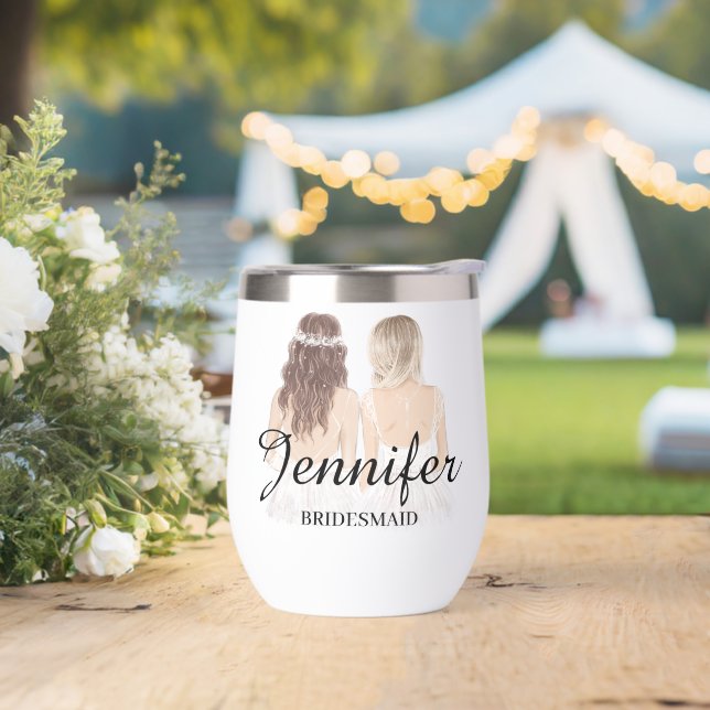 elegant simple modern bridesmaid Personalized  Thermal Wine Tumbler (Wedding)