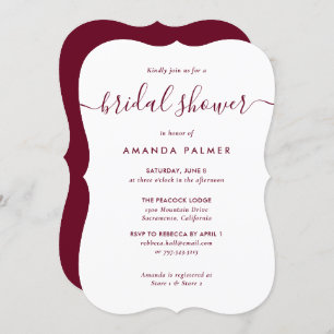 Elegant Simple Modern Burgundy Bridal Shower Invitation