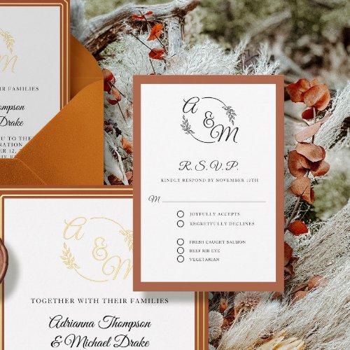 Elegant Simple Modern Burnt Orange Formal Wedding RSVP Card