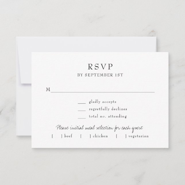 Elegant Simple Modern Calligraphy Meal Request RSVP Card (Front)