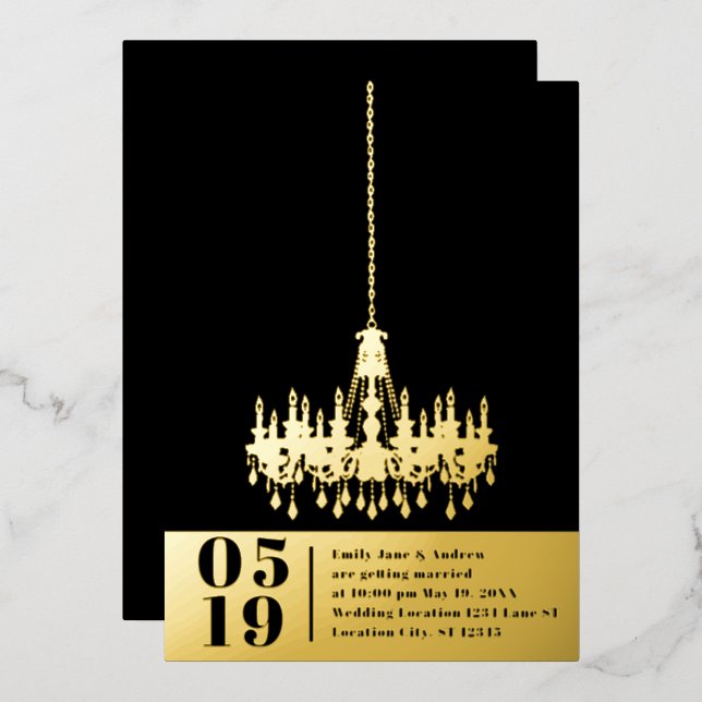 Elegant Simple Modern Chandelier Gold Wedding Foil Invitation (Front/Back)