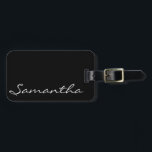 elegant simple modern chic trendy monogram black luggage tag<br><div class="desc">This stunning,  sophisticated design features your name,  or any custom text,  in a light steel gray on a solid black background.</div>
