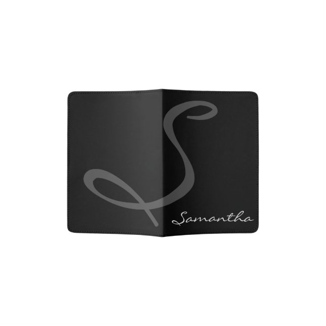 elegant simple modern chic trendy monogram black passport holder (Opened)