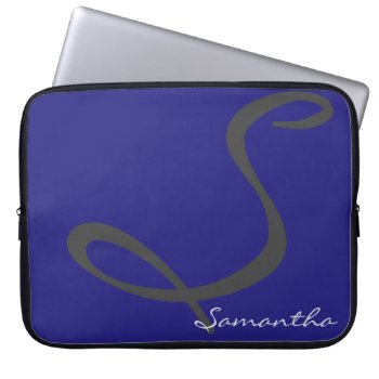 Elegant Simple Modern Chic Trendy Monogram Blue Laptop Sleeve by The_Monogram_Shop at Zazzle