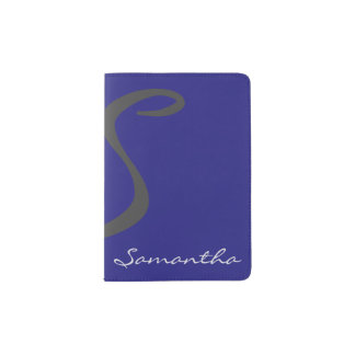 elegant simple modern chic trendy monogram blue passport holder