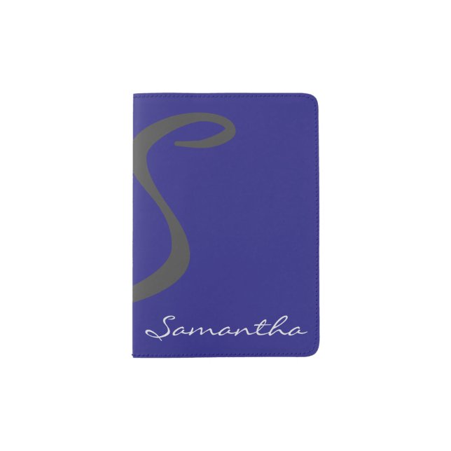 elegant simple modern chic trendy monogram blue passport holder (Front)
