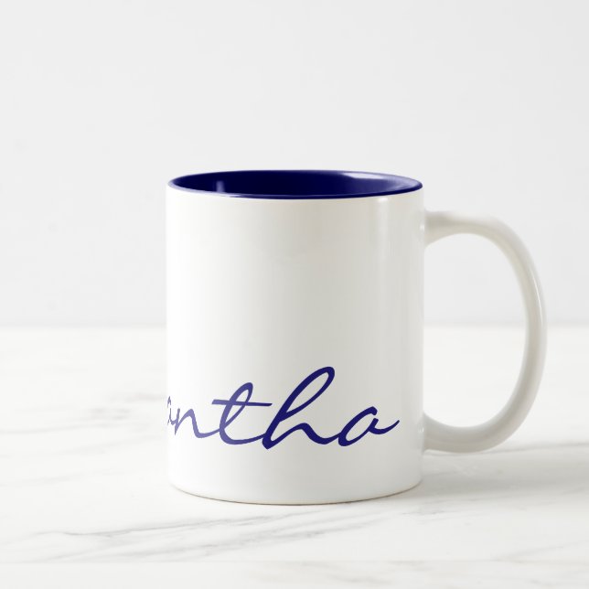 elegant simple modern chic trendy monogram blue Two-Tone coffee mug (Right)