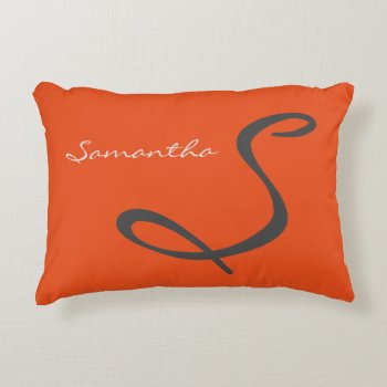 Elegant Simple Modern Chic Trendy Monogram Orange Decorative Pillow by The_Monogram_Shop at Zazzle